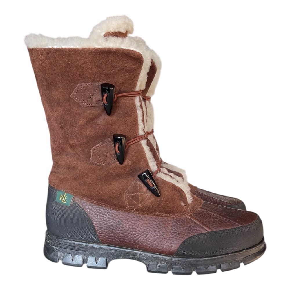 Ralph Lauren Quintessa‎ Brown Leather Suede Shearling Snow Boots 10B Retail $169